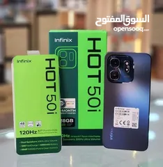  2 جديد بلكرتونة HOT 50i جيجا 256 رام 8 معه هدية كفر ولزقة متوفر توصيل