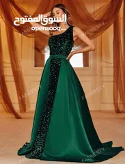  2 فستان سهرة مميز وراقي جدا لبسة واحدة فقط لون أخضر فخم ويأتي معه قطعة تنورة قابلة للإزالة