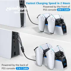  6 إيفو قاعدة شحن سريعة لجهازين تحكمPS5 Controller ‎ مع نوعين من الكابلات، قاعدة شحن USB جديد بالكرتونة