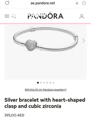  10 PANDORA Silver bracelet with heart-shaped clasp with some charms سوار باندورا فضة بشكل قلب مع إضافات