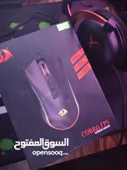 4 ماوس REDRAGON COBRA FPS معروفه استعمال خفيف اخت الجديد للبيع مع سماعه هايبر اكس كلاود 2 سلك