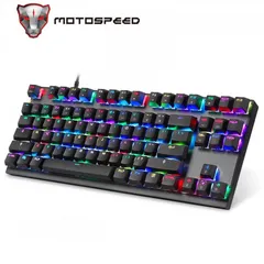  1 لوحة مفاتيح ألعاب ميكانيكية Motospeed CK82 RGB باللون الأسود مع مفاتيح باللون الأزرق العربية.