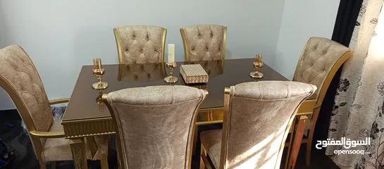  4 طاوله سفرة ملوكيه تفصيل لون ذهبي خشب زان ولاتيه