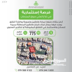  3 فرصة استثمارية عمارة للبيع في تلاع العلي بالقرب من سوق السلطان/ الارض 775 متر /  سكن ب