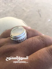  1 خاتم فضه عقيق ابيض زجاجي اصلي