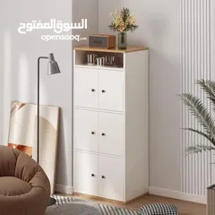  2 خزانة منزلية ب6 دفات باللون الأبيض مصنوعة من الخشب تحتوي على 6 دفات متعددة الاستخدام