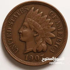  1 عملة أمريكية نادرة - Indian Head Cent 1907
