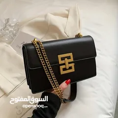  9 حقيبة كتف نسائية أنيقة بحزام سلسلة ـ لون أسود أو بني ـ تصميم معدني فاخر