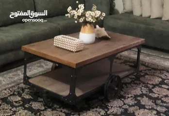  3 ميز لغرفة الاستقبال خشب و حديد متحرك مستعمل