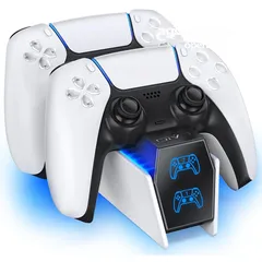  1 إيفو قاعدة شحن سريعة لجهازين تحكمPS5 Controller ‎ مع نوعين من الكابلات، قاعدة شحن USB جديد بالكرتونة