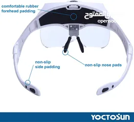  4 مكبر الرأس YOCTOSUN LED، نظارات مكبرة قابلة لإعادة الشحن بدون استخدام اليدين مع 2 LED، دعامة إضاءة ا