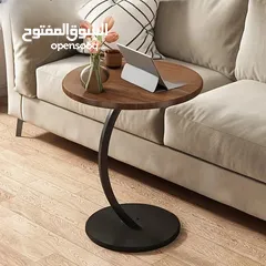  2 طاولة جانبية مستديرة شكل C – تصميم عصري أنيق، خشب MDF وهيكل حديد متين، تتحمل 20 كغم مثالية وانيقة