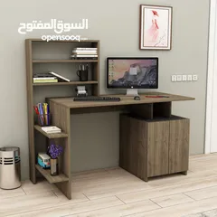  1 مكتب مع خزانة ورفوف بتصميم مميز مع إمكانية تغيير اللون والاتجاه