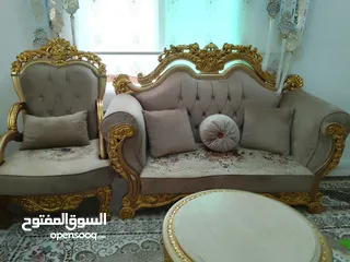  4 طقم كنب دمياط 9مقاعد اسفنج ضغط عالي وثقيل مع بردايتين زيبرا وطقم طربيزات رخام