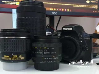  1 كاميرا نيكون  nikon d3300 مع ثلاث عدسات
