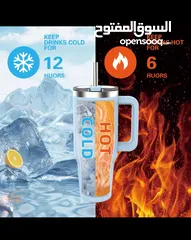  4 كوب حراري ستانلس ستيل 30OZ/40OZ بحجم كبير مع مقبض وغطاء