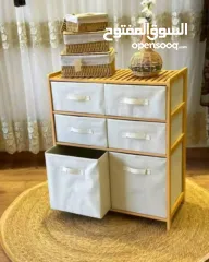  1 خزانة البامبو العصرية 6 ادراج قماشية مثالية لتنظيم المناشف، الملابس، الألعاب، أو أي أغراض أخرى.