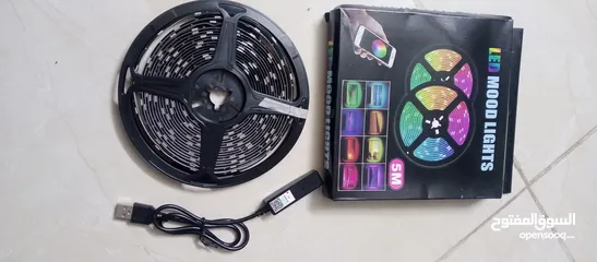  6 شريط حبل اضائه ليد LED RGB LIGHT تحكم بالريموت اوتطبيق يضئ الوان يعمل عن طريق وصلةUsb ضوء زينه ديكور