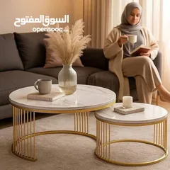  3 طقم طاولات متداخلة مودرن رخام فخم   سطح رخامي فاخر يعطي لمسة أنيقة وراقية  قاعدة معدنية