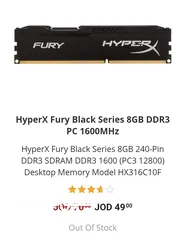  3 DDR3-1600-8GB-Fury-HyperX-New -Kingston