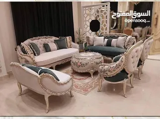  6 طقم كنب دمياطي  خشب زان قماش سليفا تحريف يدوي اعلى جودة من المصنع لبيتك