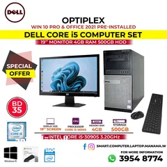  1 Dell Core i5 Computer Set - 3.10Ghz 4GB Ram 500GB HDD 19" FHD Monitor Win 10 Office -