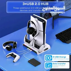  6 ستاند وشاحن متعدد الاستخدامات للبيع ،جديد، جودة عالية، بلايستيشن 5، اللون ابيض، 2025
