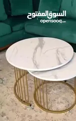  6 طاولات مودرن متداخلة فخمة تصميم راقٍ يجمع بين البساطة والأناقة، سطح رخامي أبيض بنقشة طبيعية