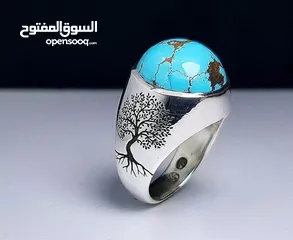  6 ( خاتم فضه ملكي عمل يدوي ) ( مفتول ) عيار 925   ((مرصعه بل العقيق اليمني الاحمر و المشجر و غير ))