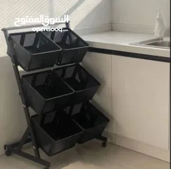  3 رف تخزين عربة خضروات وفواكه معدني 3 دور مزوّد بعجلات لسهولة الحركة + قفل للتثبيت عند الحاجة