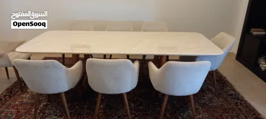  3 Modern Faux Marble Dining Table + 8 Upholstered Armchairs – Elegant 8-Seater Set