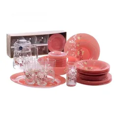  2 Brand New Luminarc Japanese Pink 46 Pieces Dinner Set – Only 25 OMR!. Elegant Floral Design.