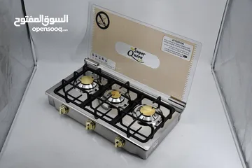  2 غاز 3 عيون ستانلس ستيل مع غطاء زجاجى ضد الكسر