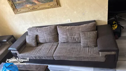  5 طقم كنب تركي جلد وقماش 7 مقاعد خشب الزان بني غامق وفاتح ثلاثية وثنائية مفرد عدد 2 لون بني غامق وفاتح