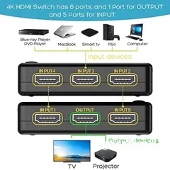  10 4k HDMI Switcher with ir Remote control-5 port سويتج فور كيه مع ريموت 5 مداخل 