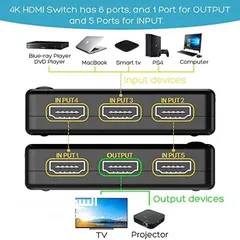  10 4k HDMI Switcher with ir Remote control-5 port سويتج فور كيه مع ريموت 5 مداخل 