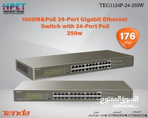  1 Tenda TEG1124P-24-250W محول إيثرنت جيجابت 1000M&PoE مزود بـ 24 منفذًا مع 24 منفذًا PoE