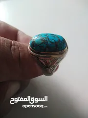  6 خاتم فضة 925 حجر الفيروز الأزرق الطبيعي صياغة ايرانية القياس 28 الوزن 12 غرام قمة الروعة والجمال