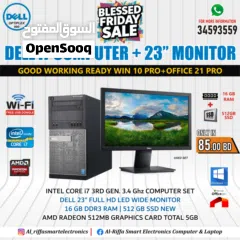  1 DELL Core i7 WIFI Computer Set With 23" Full HD Monitor 16GB RAM + 512GB SSD Ready To Use