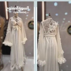  1 جهاز عروس  قميص نوم ابيض طقم العروس 4قطع