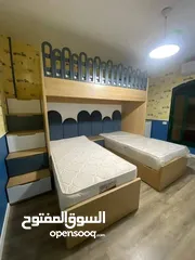  1 تخت طابقين ثلاثي مكفول 5 سنوات بحمل 150 كيلو  الخشب لامنيت مسمك ع خمالتين 3.5 سم