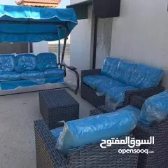  2 أطقم راتان حديد وخشب ومراجيح ثلاثية و عش بلبل