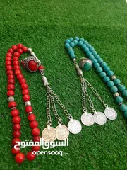  5 عرض خاص على مسبحة الفيروز الشجري الهندي بيض حمام حبة فحلة مع خاتم أنتيمون هدية مع المسبحه بسعر  10د