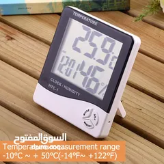 5 ميزان حرارة و رطوبة ساعة قياس درجه الحراره و الرطوبه شاشه LCD وساعه ومنبه يستخدم داخلي وخارجي رطوبه