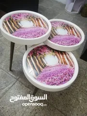  29 طاولات سرفيس 3D  زجاج حجم الكبير قطر 40سم نظام تركي  متوفر الوان  3 قطع