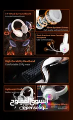  13 Meetion HP012 RGB 7.1 Virtual Surround Sound Gaming Headset USB -White سماعات لون ابيض