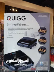  3 صانع الوافل و النقانق و الحلويات 750 واط ؛ 3 أطباق خَبز غير قابلة للالتصاق و التبديل Quigg الالماني