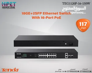  1 Tenda TEG1120P-16-150W محول إيثرنت 18GE+2SFP مزود بـ 16 منفذ PoE