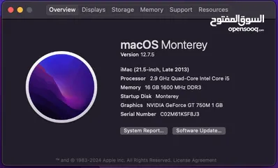  3 iMac 21.5" 2013 late, 480GB SSD, 16GB, NVIDIA GT750M 1GB Monterey 12.7