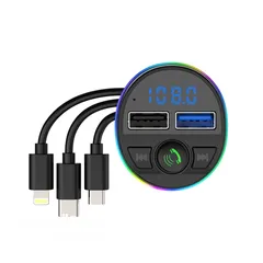  6 Chargeur de voiture et transmetteur MP3 FM Bluetooth RGB avec 3 câble de chargement G-451